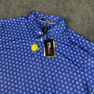 NWT RLX Ralph Lauren Golf Polo Men's Size XL Blue Print Performance Tee $98